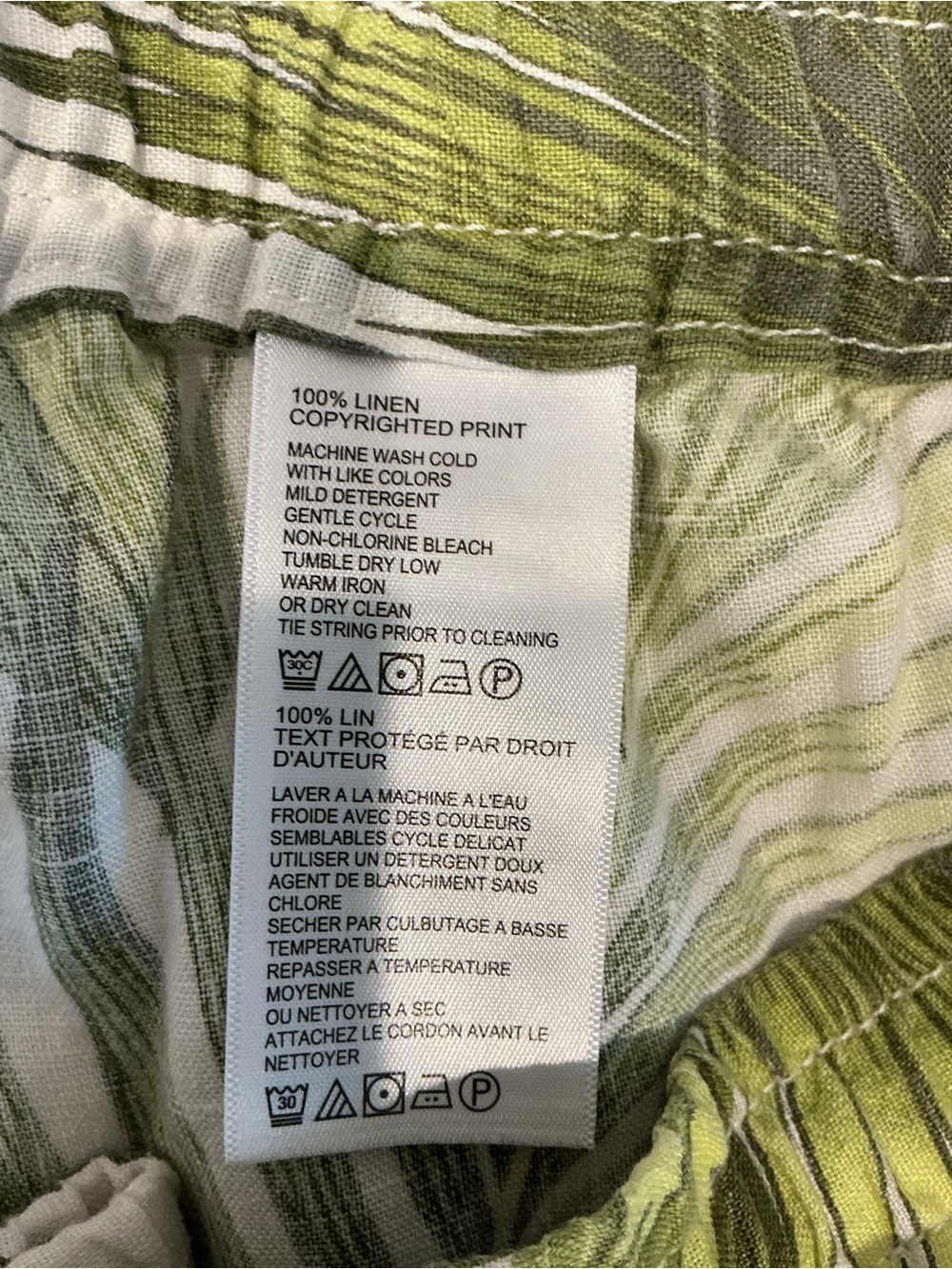Tommy Bahama White Linen Pants with Green Palm Print - Picture 4 of 5